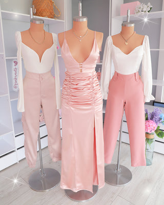 Pantalón rosado tiro alto bota recta