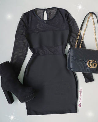 Vestido Bandage negro de manga larga