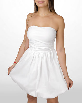 Vestido corto strapless globo parte abajo