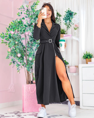 Vestido Negro Cargo De Manga Larga