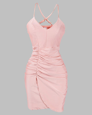 VESTIDO CORTO ESCOTE V RECOGIDO LADO