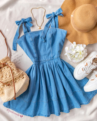 VESTIDO JEAN CORTO TIRAS AMARRAR