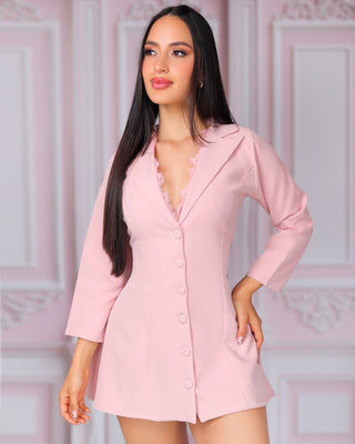 Vestido con 6 botones forrados encaje y cuello