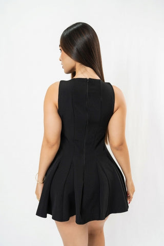 VESTIDO NEGRO MANGA SISA CON MOÑO EN EL CUELLO
