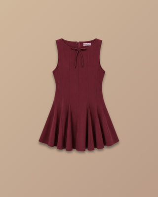 VESTIDO VINO TINTO MANGA SISA CON MOÑO EN EL CUELLO