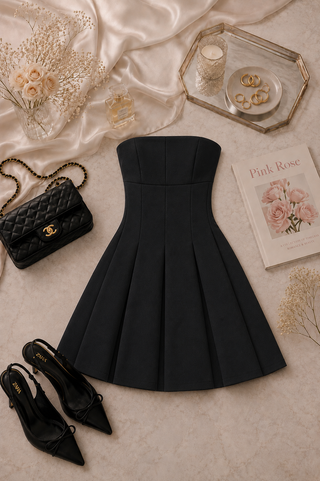 VESTIDO NEGRO CORTO STRAPPLE DE TABLAS