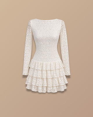 VESTIDO BLANCO CORTO DE ENCAJE CON BOLERO Y MANGA LARGA