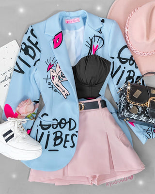 Blazer Azul Manga Recogida Good Vibes