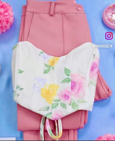 Bustier blanco estampado floral de amarrar atrás