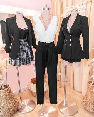 Blazer largo negro de botones dorados