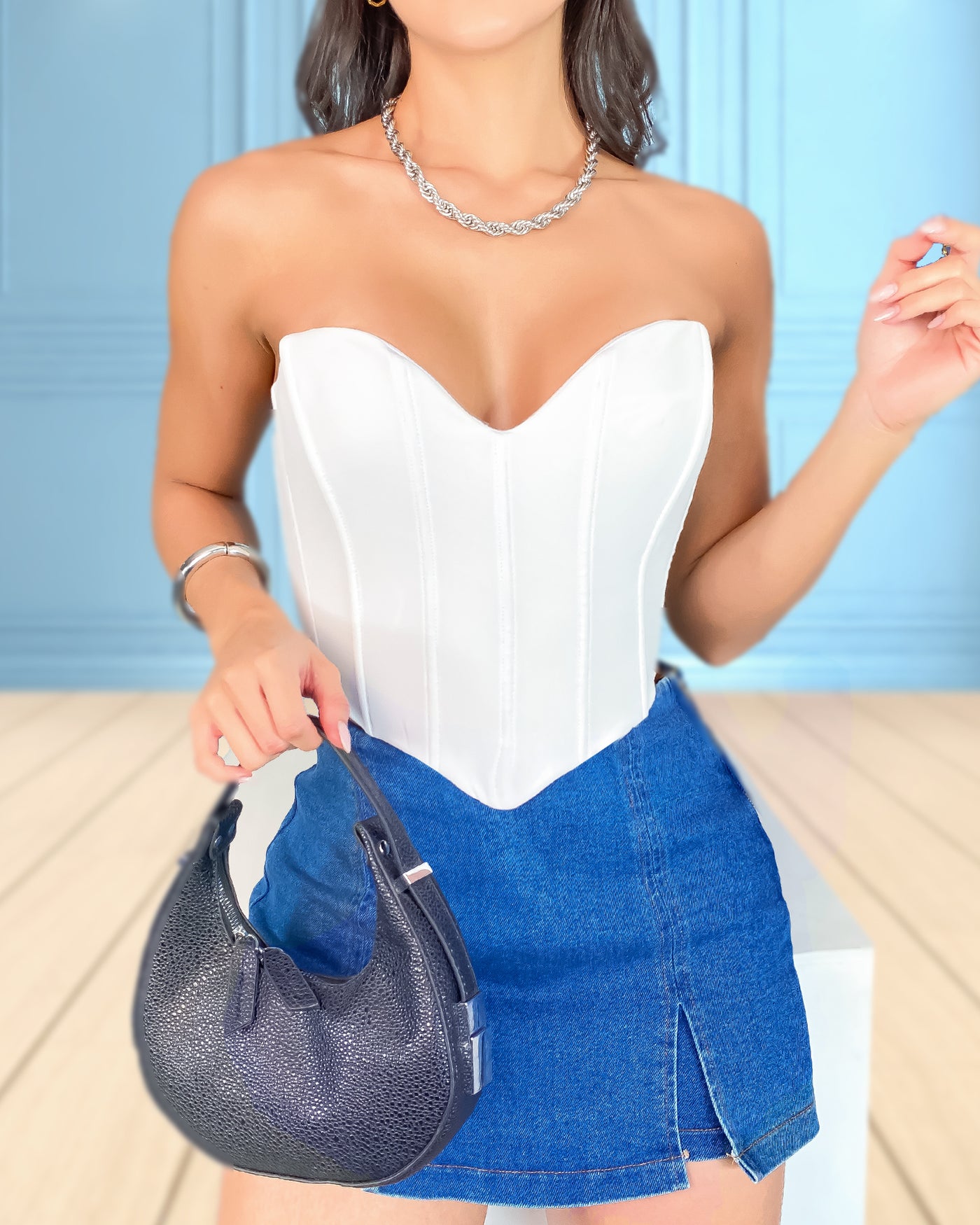 Crop top strapless escote corazón varilla