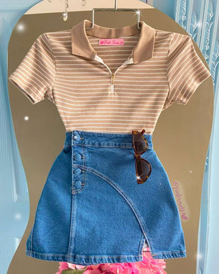 FALDA JEAN CORTE DIAGONAL 4 BOTONES FORR