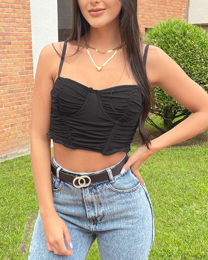 Crop top drapeado negro