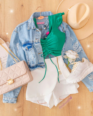 BLUSA BOLERO EN MANGA Y RECOGIDO EN FRENTE