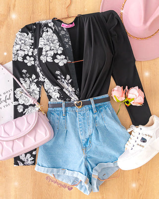 Bodysuit cruzado manga larga estampado