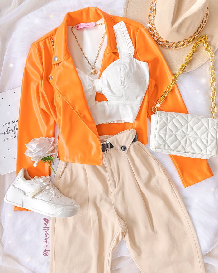 Chaqueta de cuero sintético naranja