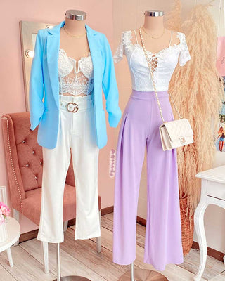 Blazer manga prensada azul