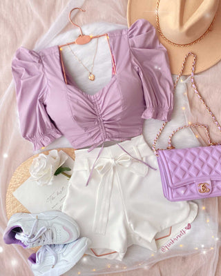 BLUSA LILA RECOGIDOS Y MANGAS