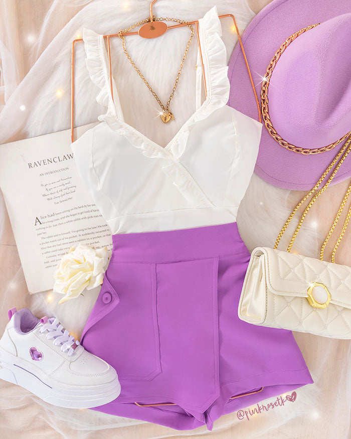 Tienda de ropa para dama medellin Falda lila con tapa, bolsillo y