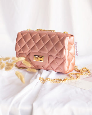 BOLSO ROMBOS ROSA CON CADENA