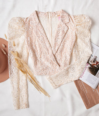 BLUSA ENCAJE Y MANGA PUFF