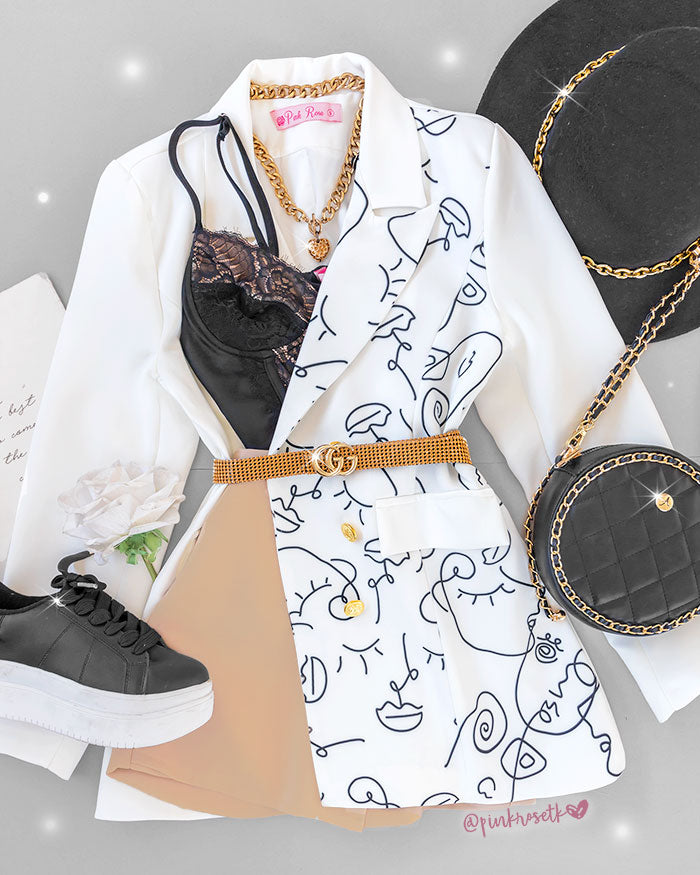 Blazer blanco con estampado de caras tienda de ropa para dama