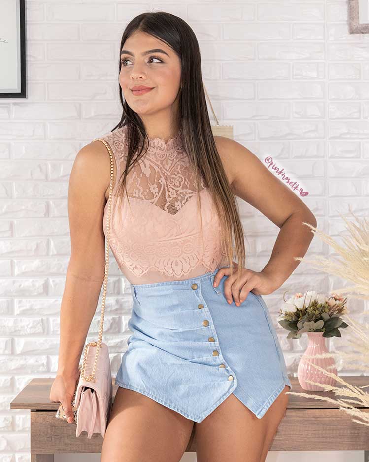 Body de encaje y malla PALO DE ROSA