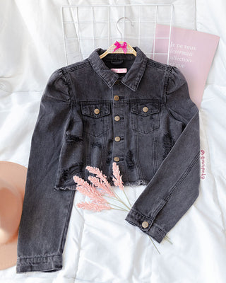 CHAQUETA DE JEAN MANGA PUFF DESGASTE