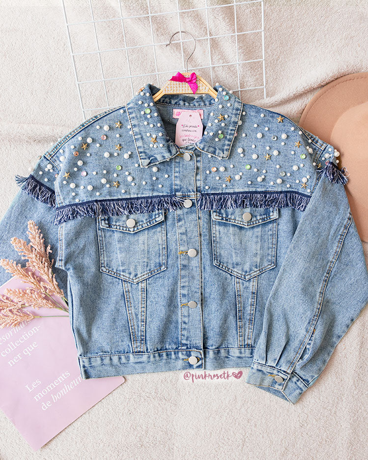 Mezclilla Mujer Chaqueta Jeans Con Perlas Moda Chaquetas De Jean