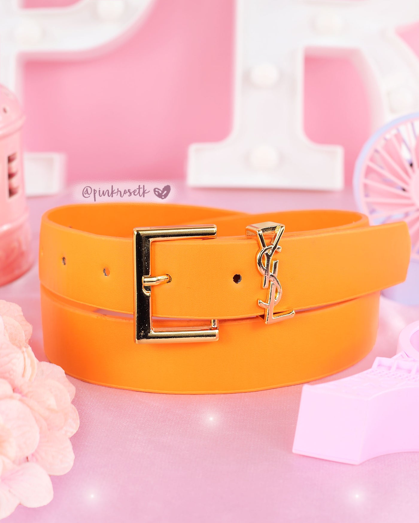 Cinturón naranja herraje dorado YSL