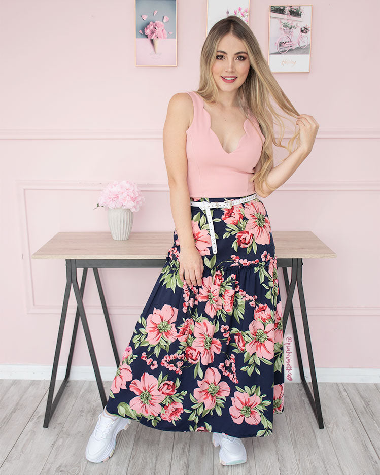 Rosa Pastel Outfit Falda Tableada Rosa Falda Rosa Larga Outfit