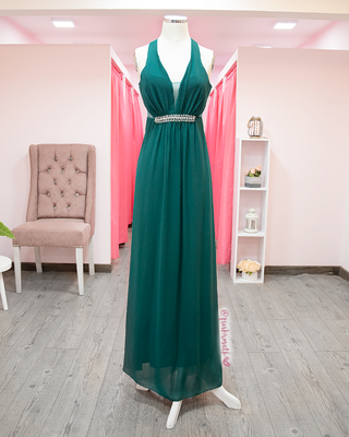 VESTIDO LARGO CON PERLAS EN LA CINTURA