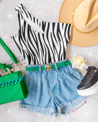 Blusa solo hombro rayas animal print