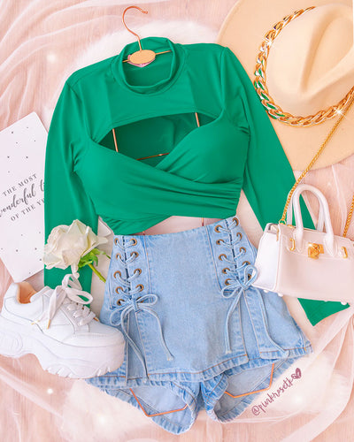 Crop top cruzado verde