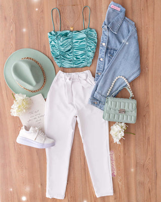 CROP TOP DRAPEADO DE SATIN
