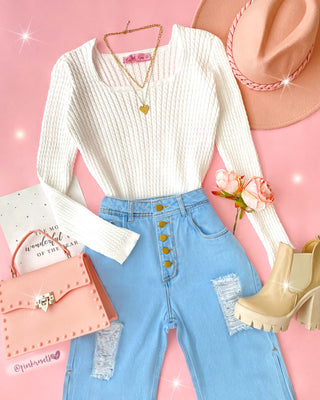 BLUSA TRENZADA MANGA PUFF CUELLO CUADRADO