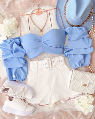 CROP TOP COPAS CRUZADAS MANGAS RECOGIDAS