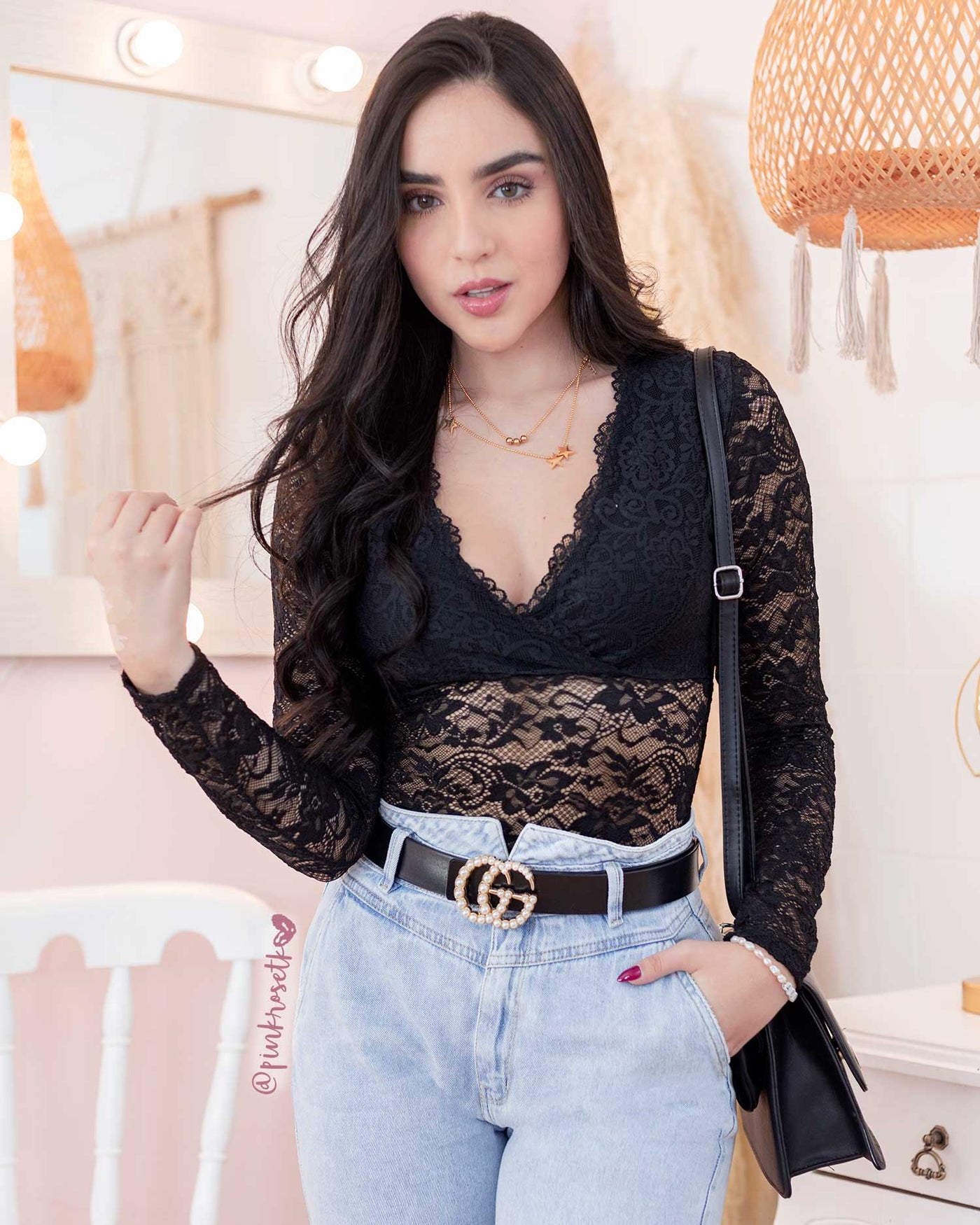 Camisa Top Encaje Negro Stradivarius Camiseta Body Encaje Negro