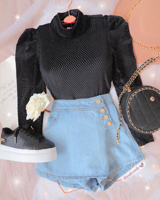Bodysuit manga puff cuello tortuga espalda descubierto