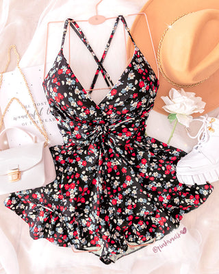 Romper negro flores rojas