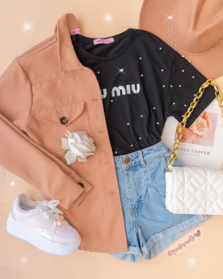 Camiseta de perlas miu miu
