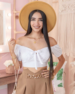 BLUSA DE MOÑITO Y MANGAS BOMBACHAS