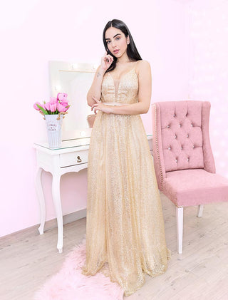 VESTIDO DORADO DE CORTE IMPERIO