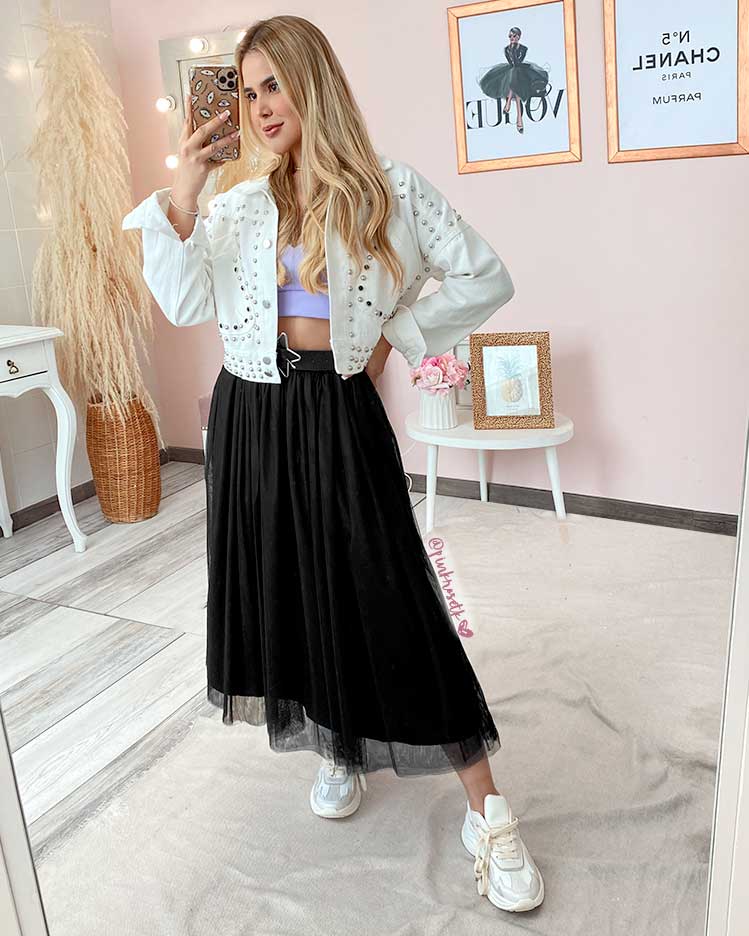 Moda Combinar Falda Midi Falda Tul Mujer Negra Falda De Tul Negra