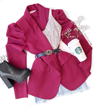 BLAZER MANGA PUFF CON CINTURÓN