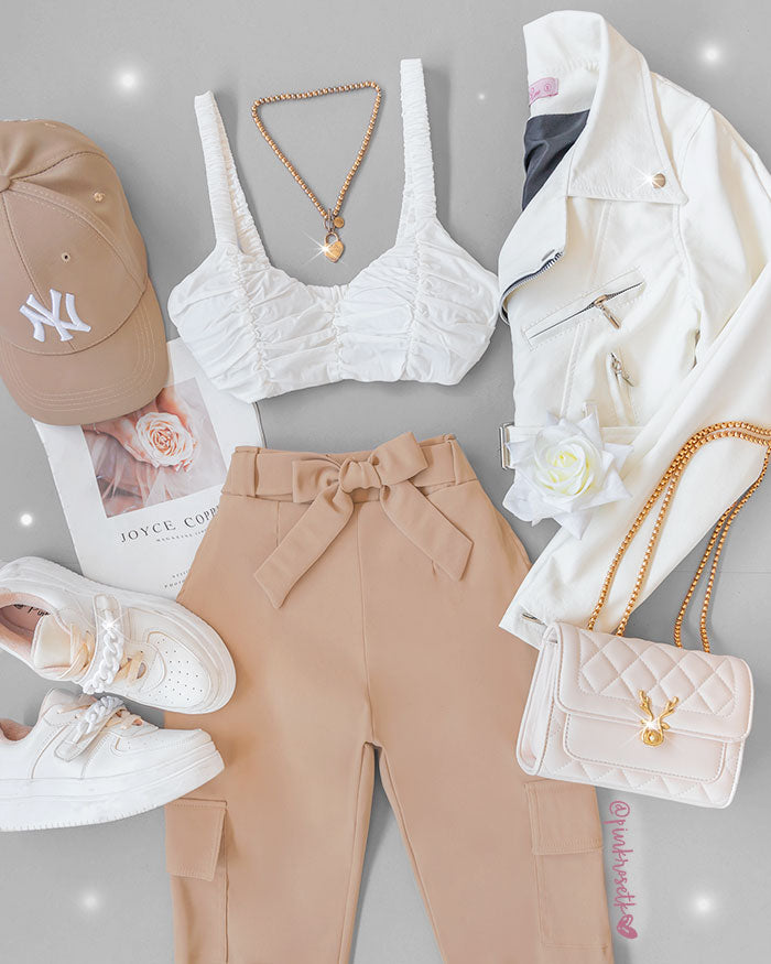 Tienda de ropa para dama bogota Pantalón cargo, blanco, bota recta y  bolsillos – Pink Rose tk