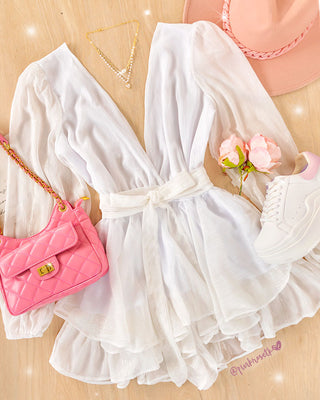 Romper blanco de gasa con detalles plata