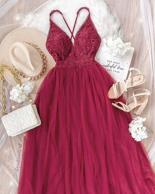 Vestido largo tul encaje parte arriba