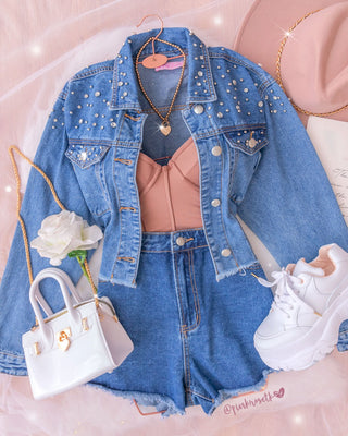 CHAQUETA DE JEAN CON PERLITAS Y BRILLANTES