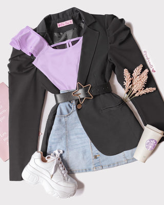 Blazer manga puff negro